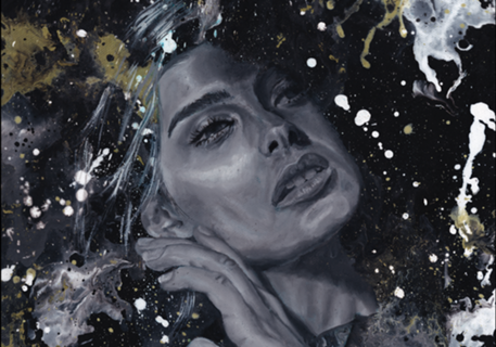 Retrato "Vanishing" em preto, branco e dourado