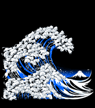 Kanagawa Cat Wave Black
