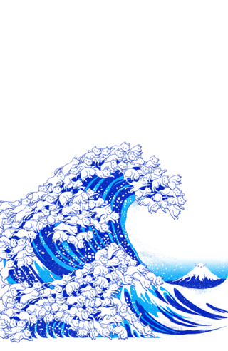 Kanagawa Cat Wave White