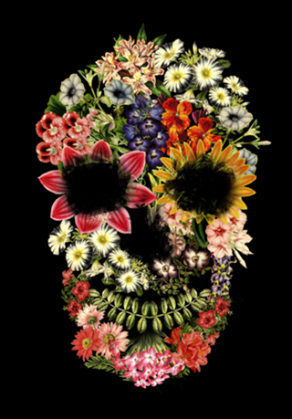 Floral Skull Vintage Black