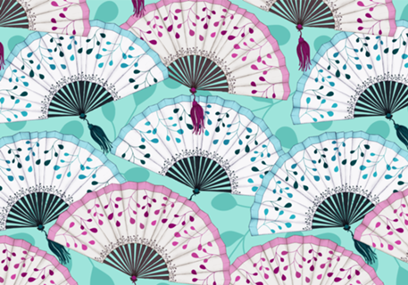 Breeze - Leque oriental em rosa e turquesa
