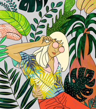 Spring Break, Tropical Bohemian Travel Line Art