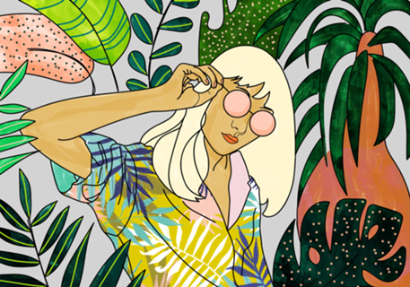 Spring Break, Tropical Bohemian Travel Line Art