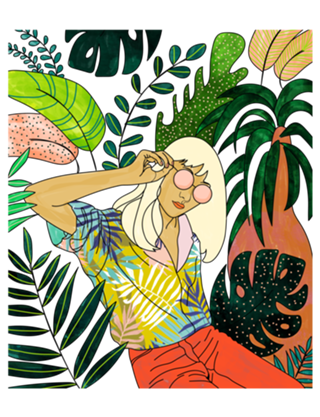 Spring Break, Tropical Bohemian Travel Line Art