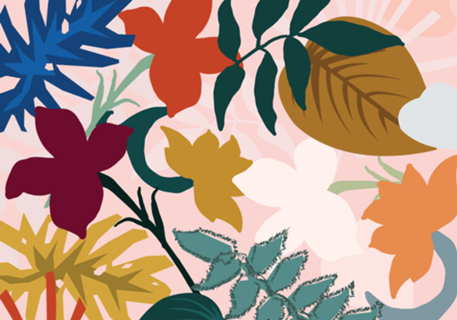 Tropical flores e folhas