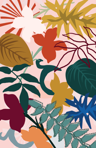 Tropical flores e folhas