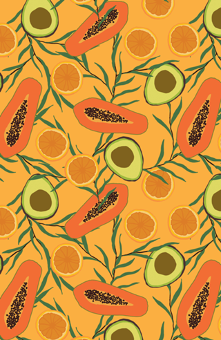 Frutas: mamão, abacate e laranja I