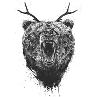 Angry bear with antlers