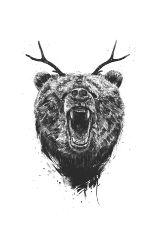 Angry bear with antlers