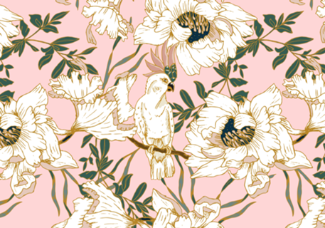 Exotic bird in the pink jungle