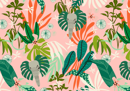 Elephants in the pink jungle