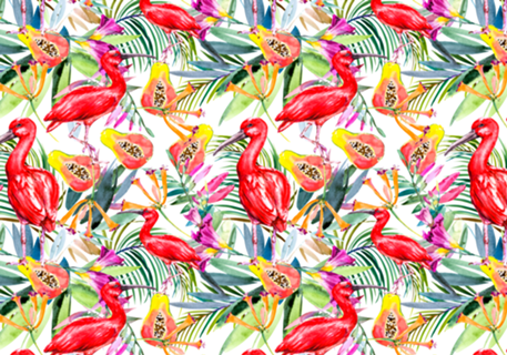 Exotic pink bird in the tropical jungle