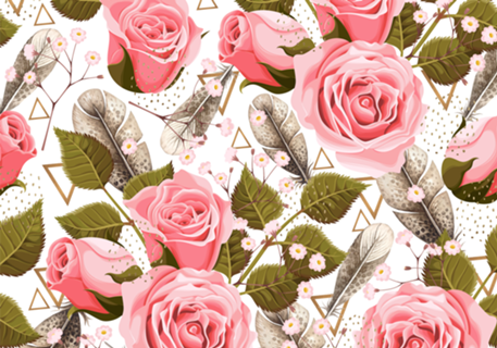 Boho pattern flowers and feathers