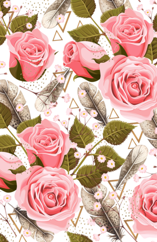 Boho pattern flowers and feathers