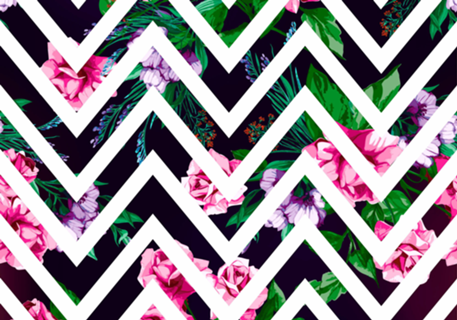Chevron Floral Rose Blue