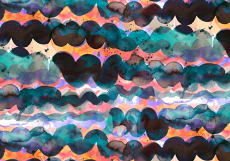 Abstract waves marine watercolor - Blue orange