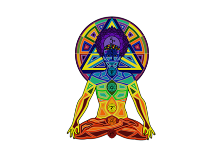 Homem 7 chakras colorido, meditação