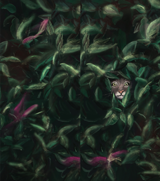 Gato rajado cinza escondido nas plantas