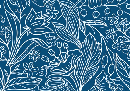 Flores e Folhas Branco com Fundo Azul