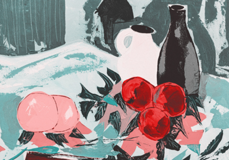 Teal impresso e rosa cereja