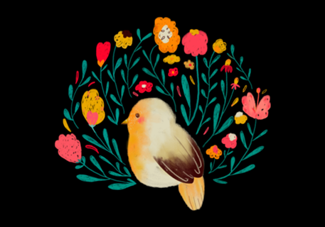 Flores e pássaro