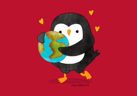 Pinguim abraçando o mundo