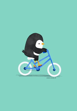 Pinguim andando de bicicleta