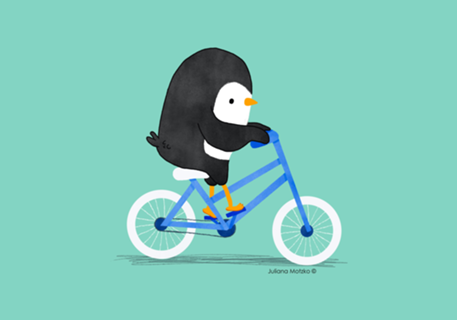 Pinguim andando de bicicleta