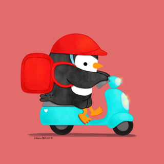 Pinguim entregador de delivery