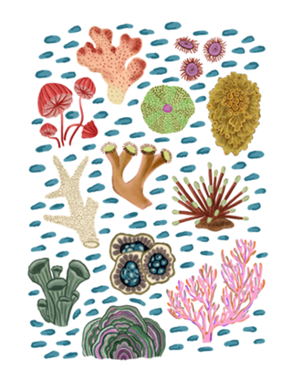 Arte Coral colorida em aquarela