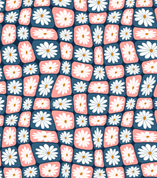 Margaridas Retro | Azul Marinho e Rosa
