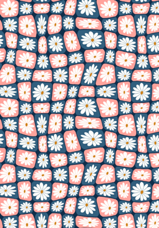 Margaridas Retro | Azul Marinho e Rosa