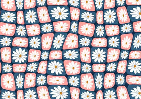 Margaridas Retro | Azul Marinho e Rosa