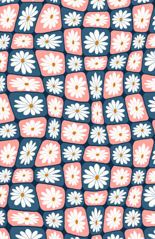 Margaridas Retro | Azul Marinho e Rosa