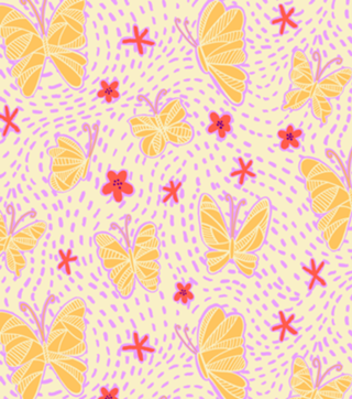 Borboletas Abstratas - Amarelo lilás e coral