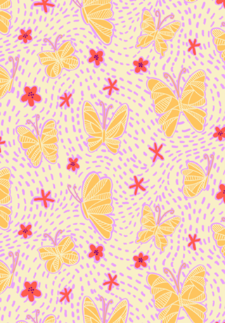 Borboletas Abstratas - Amarelo lilás e coral
