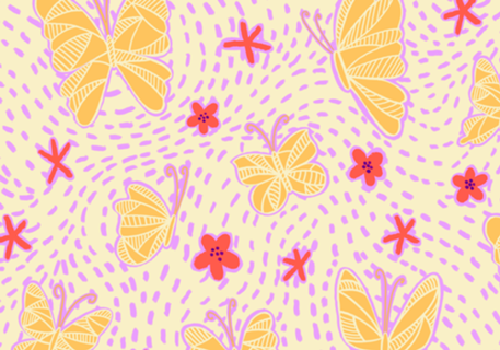 Borboletas Abstratas - Amarelo lilás e coral