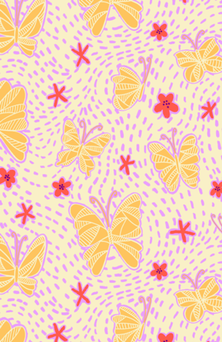 Borboletas Abstratas - Amarelo lilás e coral