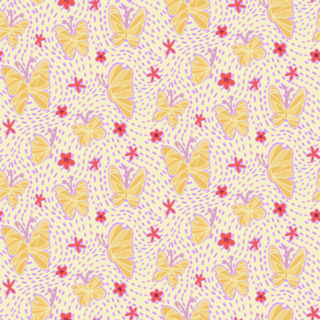 Borboletas Abstratas - Amarelo lilás e coral