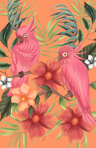 Passros Rosa fundo laranja