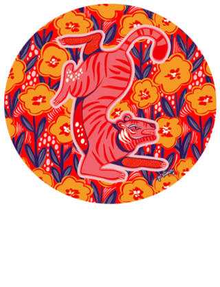 Tigre Rosa e papoulas