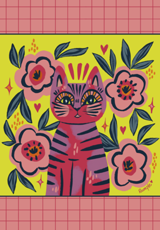 Cool cat com Flores Rosas