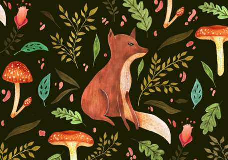 Raposa na floresta - fundo escuro