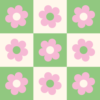 Flor Quadriculada em Verde e Rosa
