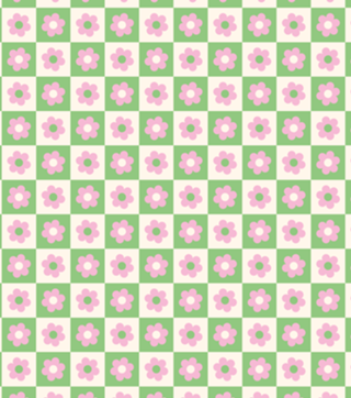Flor Quadriculada em Verde e Rosa