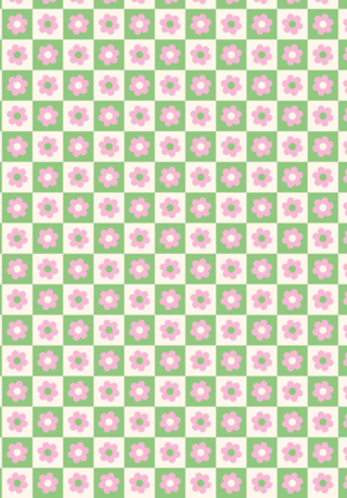 Flor Quadriculada em Verde e Rosa