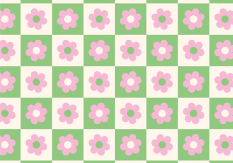Flor Quadriculada em Verde e Rosa