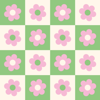 Flor Quadriculada em Verde e Rosa