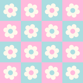 Flor Xadrez em Rosa e Azul