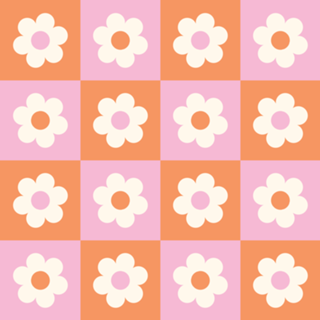 Flor xadrez em Laranja e Rosa